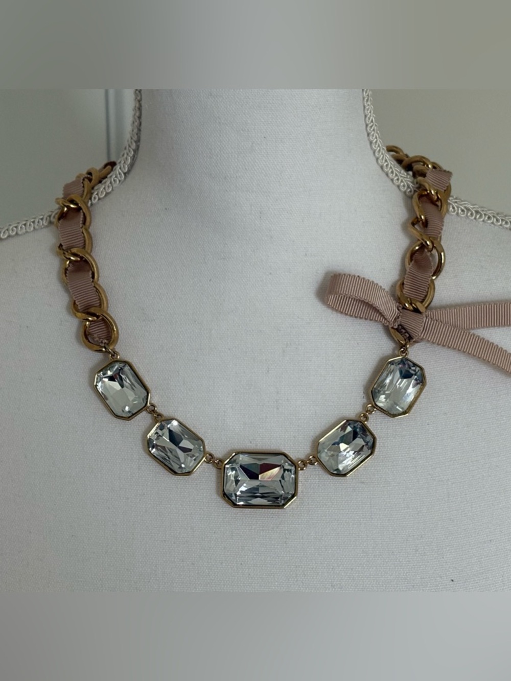 Ann Taylor Gold-Tone Crystal Necklace with Blush Ribbon - Picture 2 of 6